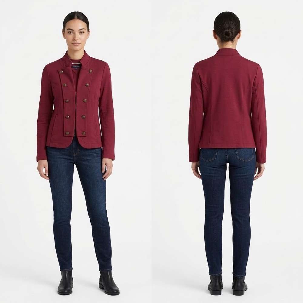 Royalcore Preppy Military Band Jacket Tommy Hilfiger Red Crest Button Womens M